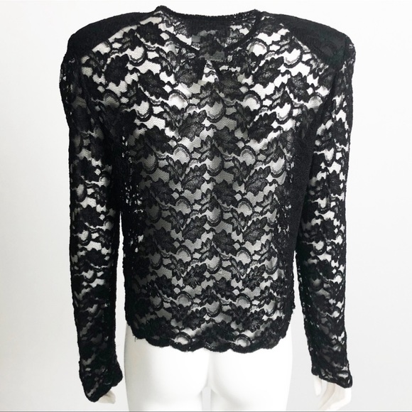 Vintage Papell Sheer Black Lace Cardi Jacket Size Small - Picture 3 of 7